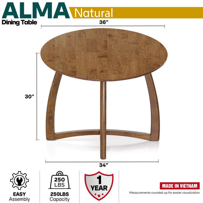 Alma 36 Inches Round Dining Table for 4, Mid-Century Modern Kitchen & Dining Room Tables - - Table