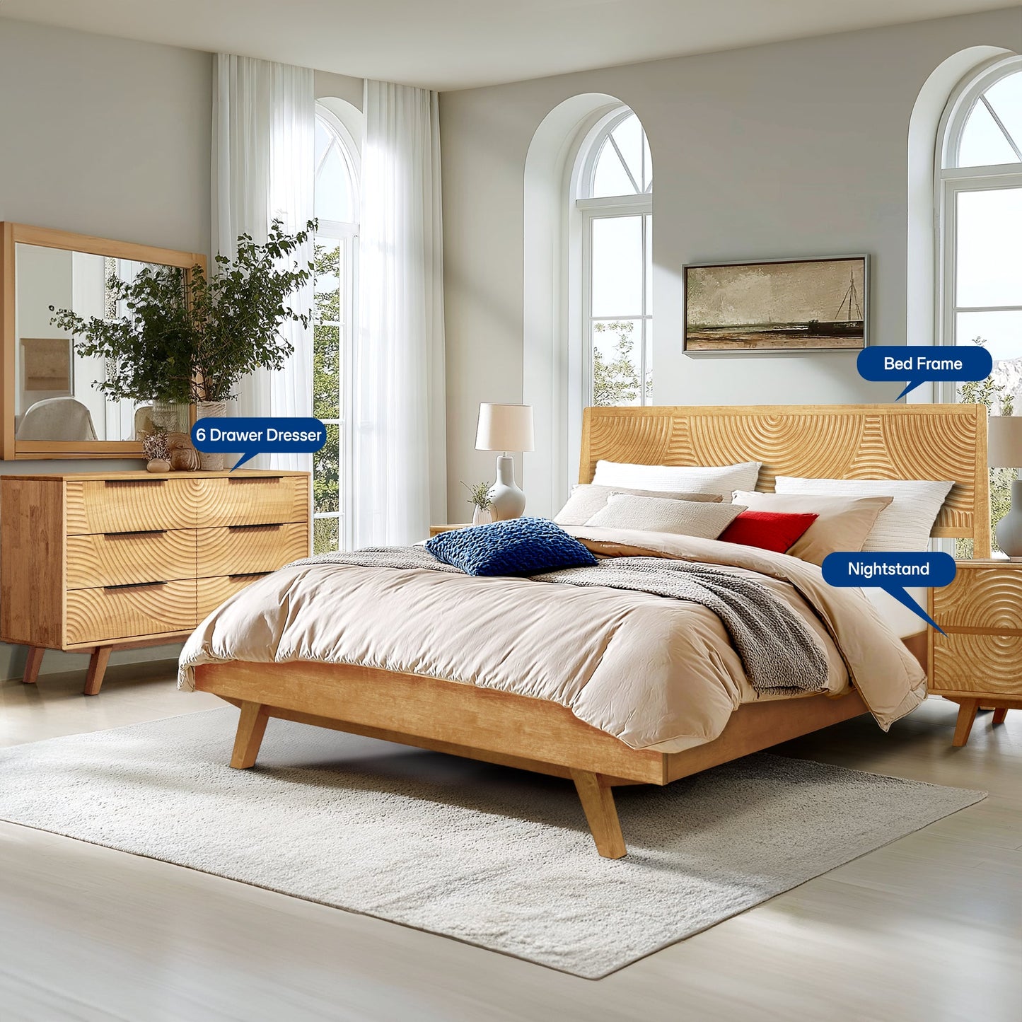 Harmony Solid Wood Dresser with 6 Drawers - - Dresser