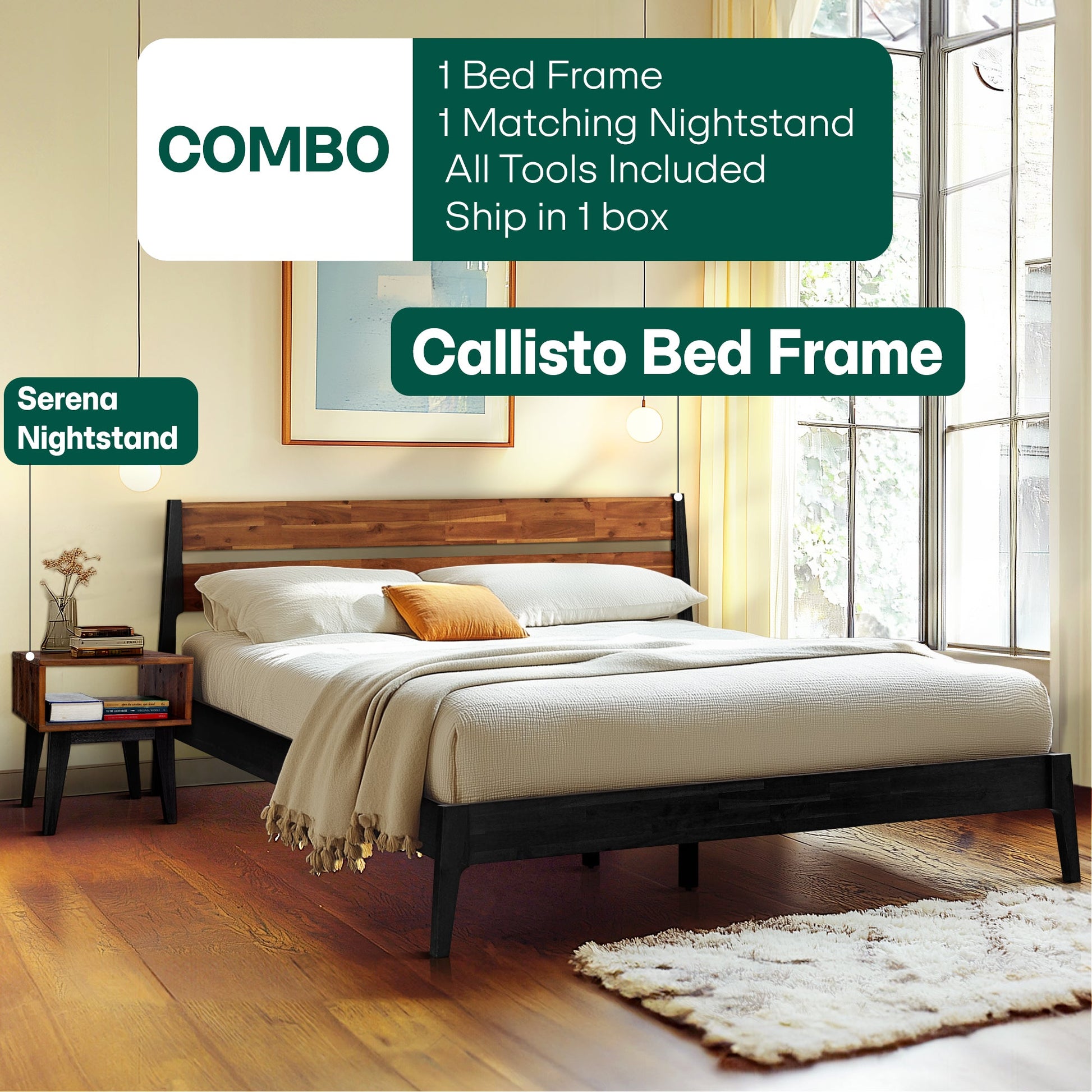 Callisto Solid Wood Bed Frame - - Bed Frame