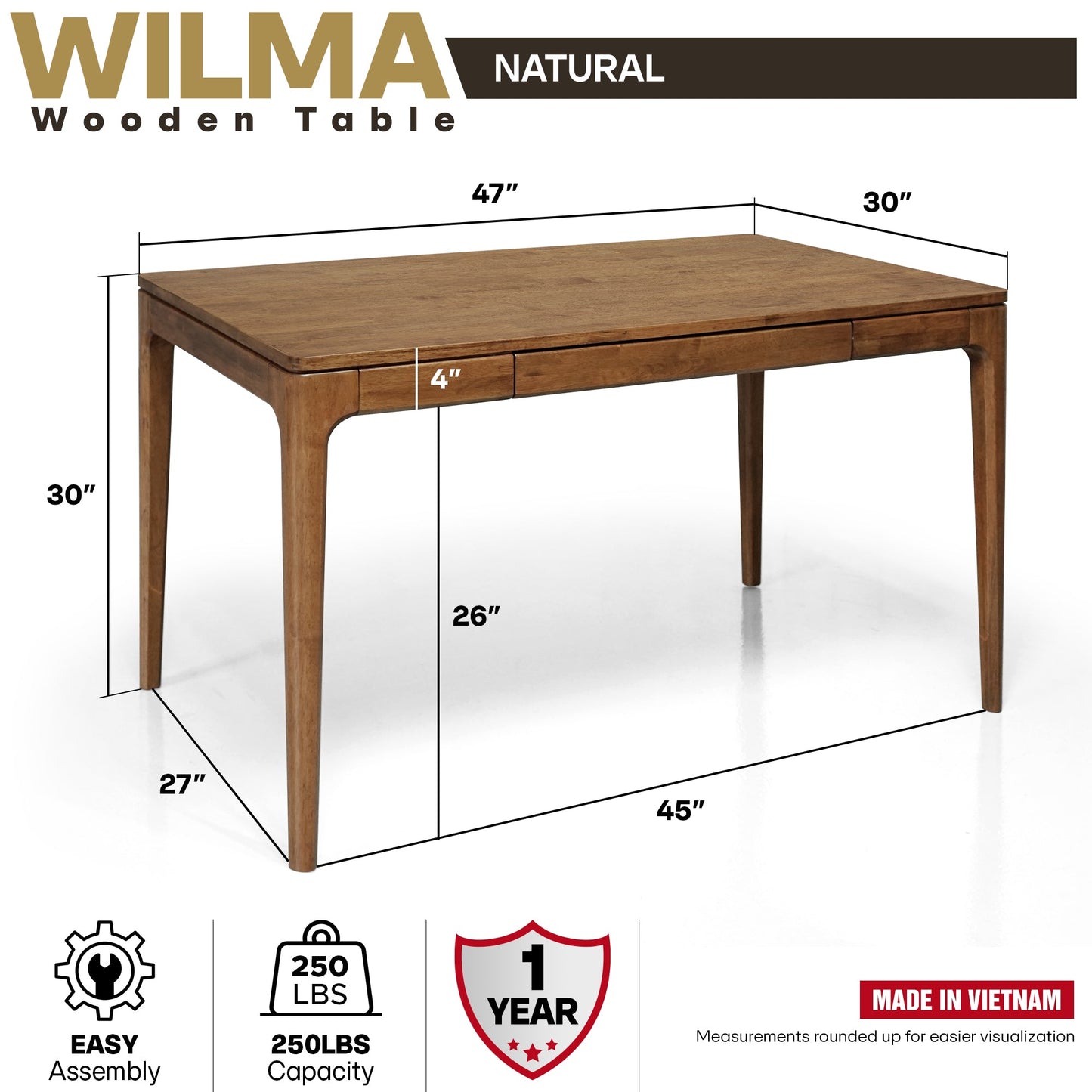 Wilma 48" Rubber Wood Desk - - Table