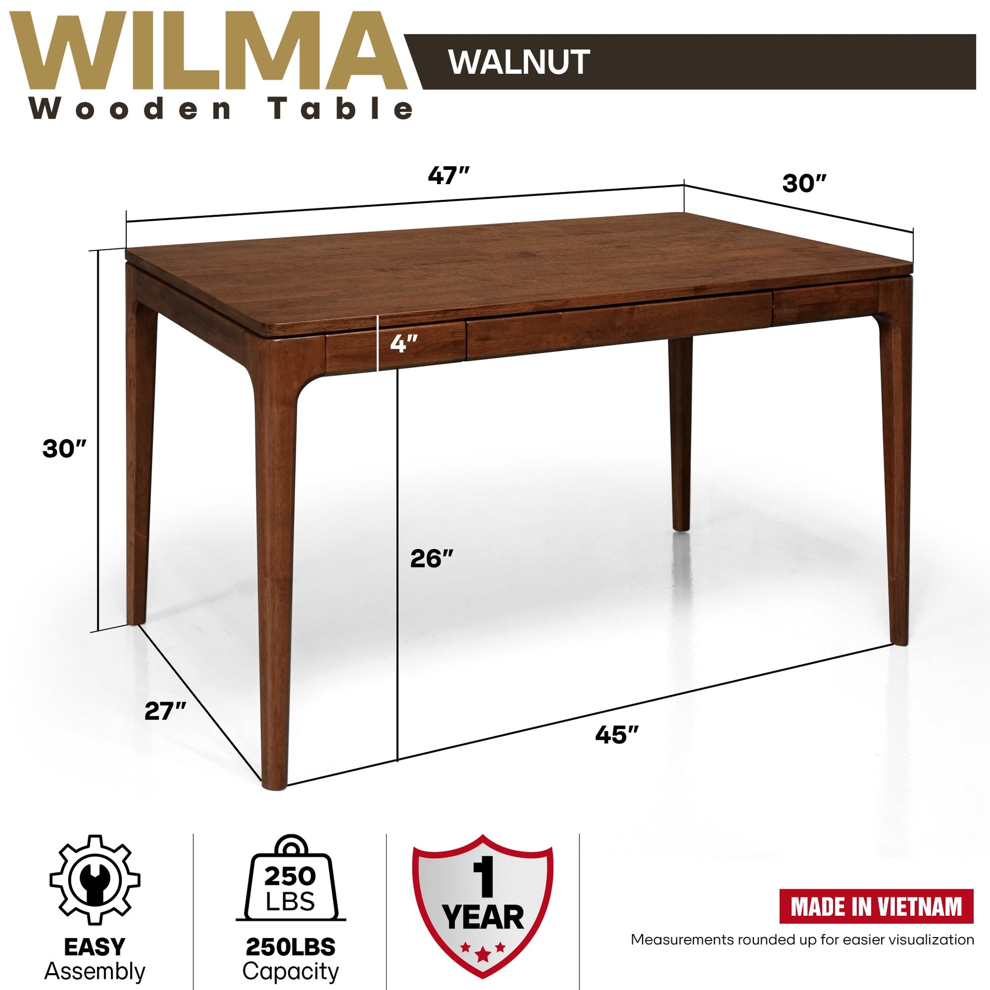 Wilma 48" Rubber Wood Desk - - Table