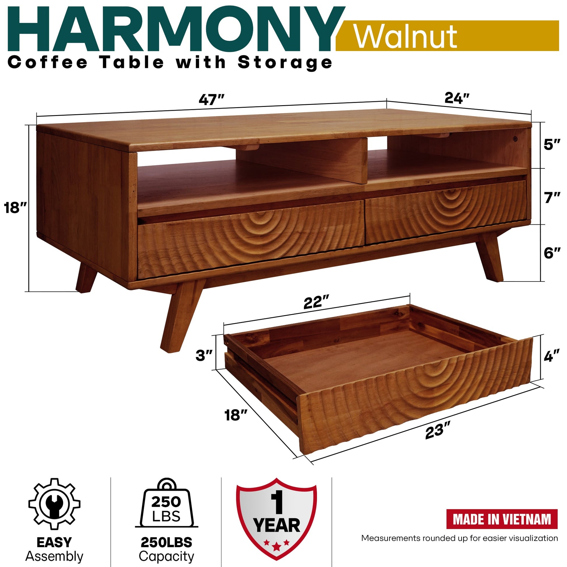 Harmony Wooden Coffee Table - - Coffee Table