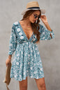 Women Vintage Floral Print v Neck Cut-Out Ruffle Mini Bohemian Boho Dress - 3 - Floral Dresses