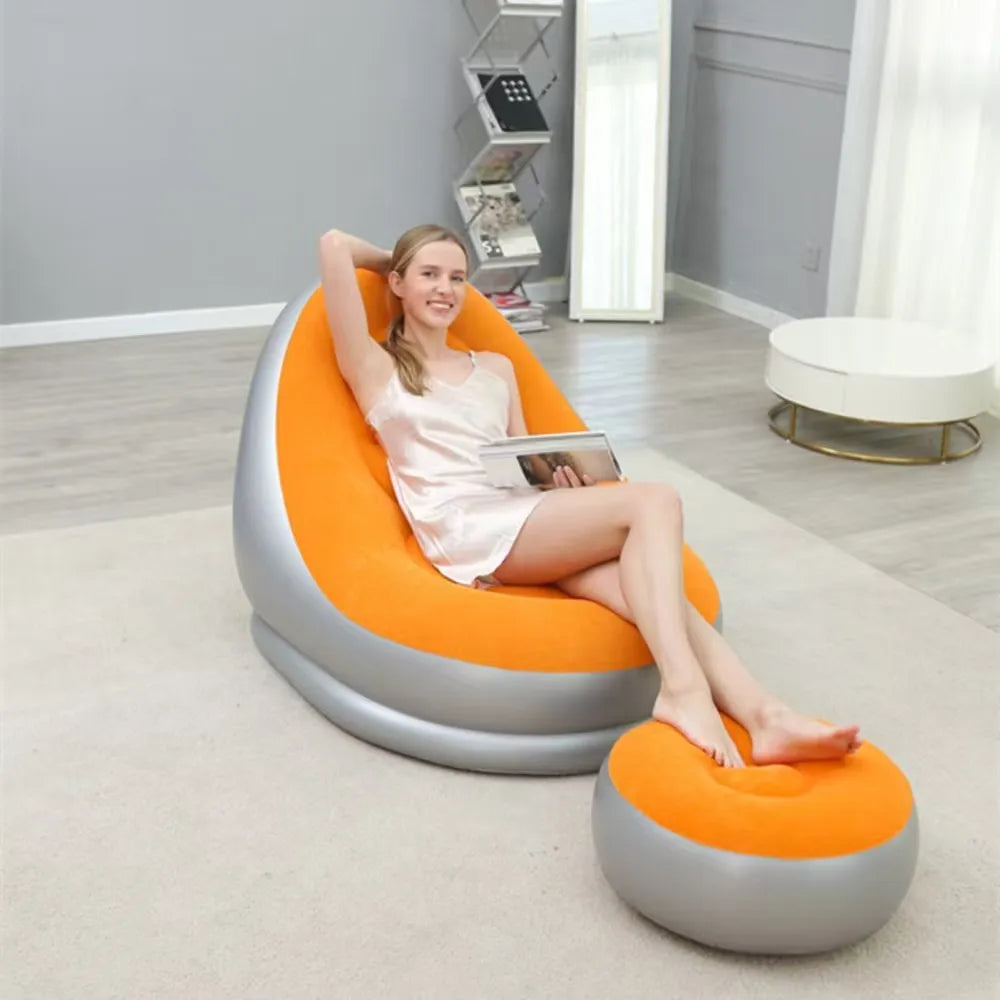 Inflatable Chair Flocked With Footrest Orange