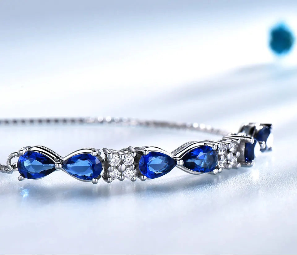 925 Sterling Silver Nano Sapphire Gemstone Chain Bracelet Kia Day Design