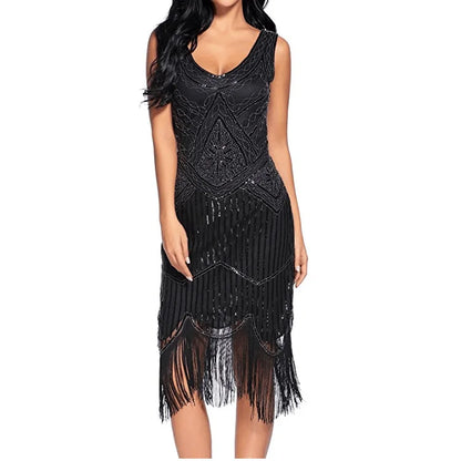 Womens 1920s Vintage Sequin Full Fringed Dress Kia Day Design