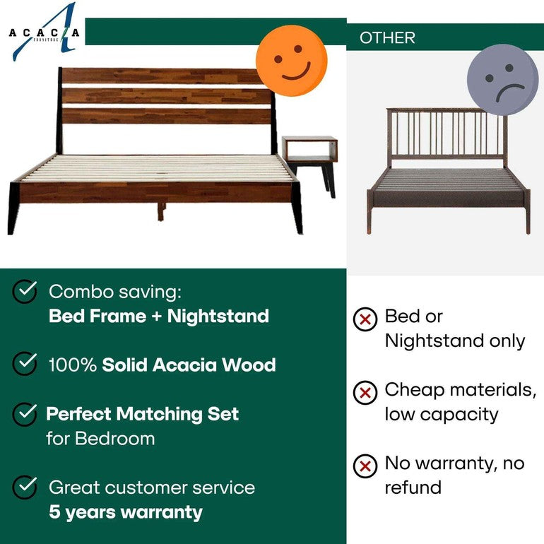 [Buy 1 Get 1] Emery Solid Wood Bed Frame & Nightstand - - Bedroom Set
