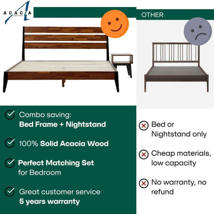 [Buy 1 Get 1] Emery Solid Wood Bed Frame & Nightstand - - Bedroom Set