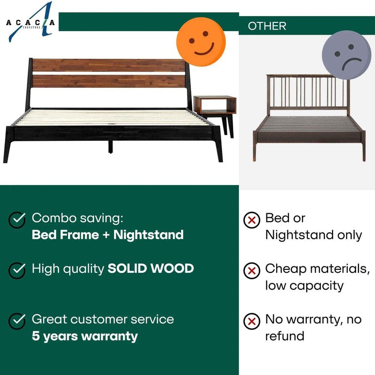 [Buy 1 Get 1] Callisto Solid Wood Bed Frame and Nightstand - - Bedroom Set