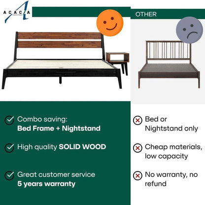 [Buy 1 Get 1] Callisto Solid Wood Bed Frame and Nightstand - - Bedroom Set