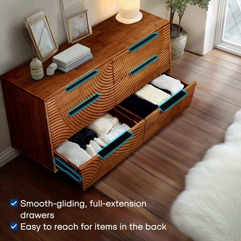 Harmony Solid Wood Dresser with 6 Drawers - - Dresser