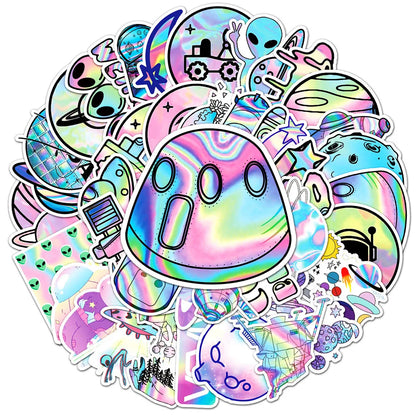 10/30/50pcs Holographic Laser Alien Outer Space Cartoon Stickers DIY Laptop Luggage Skateboard Phone Cool Sticker for Kids Toy- Perfecsy- {{Product type}}