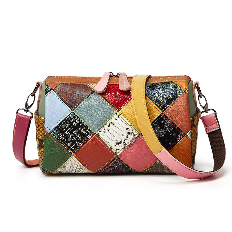 Leather Contrast Color Women Retro Handbag Kia Day Design