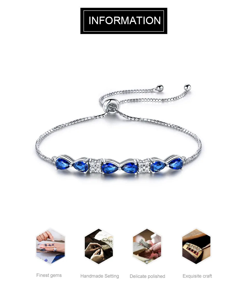 925 Sterling Silver Nano Sapphire Gemstone Chain Bracelet Kia Day Design