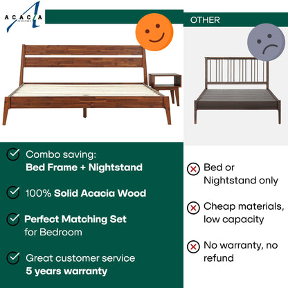 [Buy 1 Get 1] Callisto Solid Wood Bed Frame and Nightstand - - Bedroom Set
