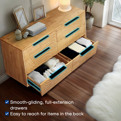 Harmony Solid Wood Dresser with 6 Drawers - - Dresser