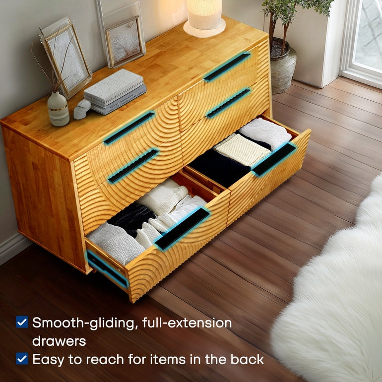 Harmony Solid Wood Dresser with 6 Drawers - - Dresser