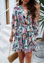 Spring Summer Floral v Neck Short Mini Dress Kia Day Design