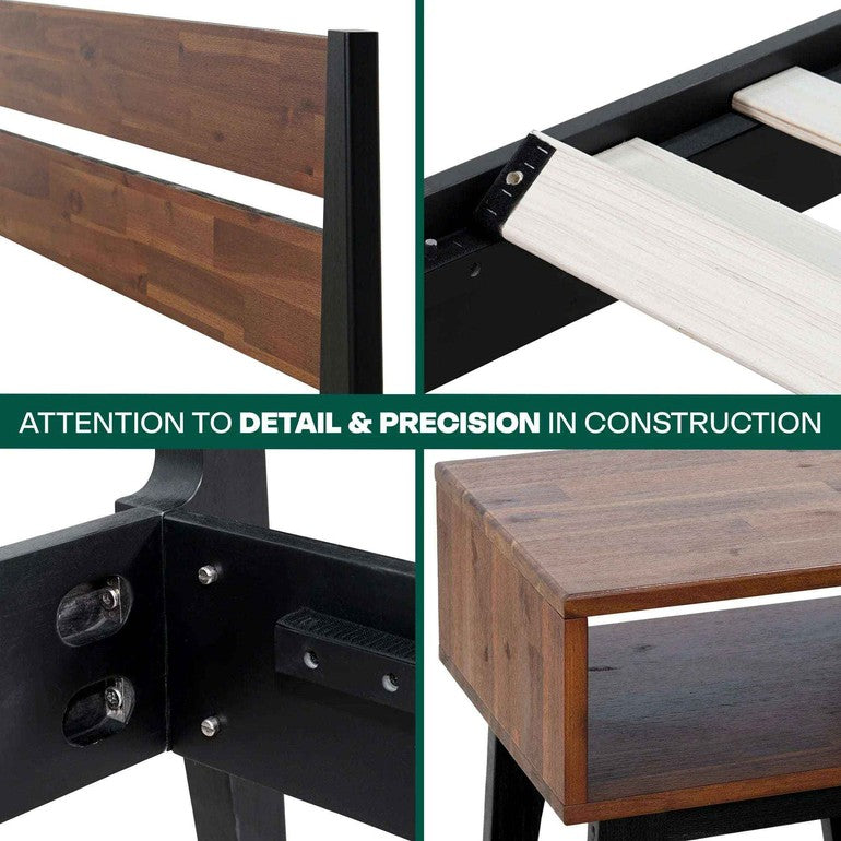 [Buy 1 Get 1] Callisto Solid Wood Bed Frame and Nightstand - - Bedroom Set