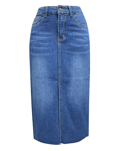 Ladies Split Casual Washed Jean Midi Denim Skirt Kia Day Design