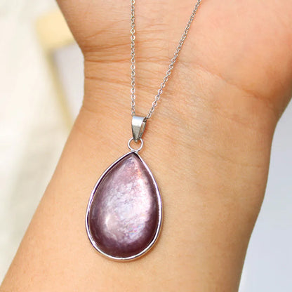 Natural Mica Crystal Drops Purple Lepidolite Gemstone Pendant Necklace Kia Day Design