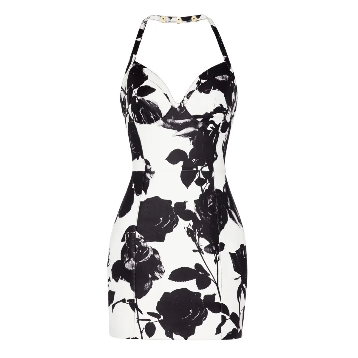 Halter Backless Sleeveless V-Neck Floral Cloth Women Slim Fitted Mini Dress Kia Day Design