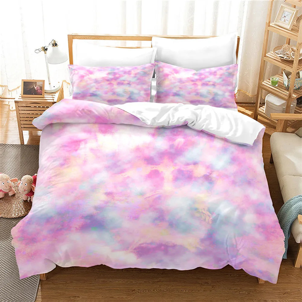 3pcs Tie Dyed Quilt Cover Set With Zipper light pink light purple