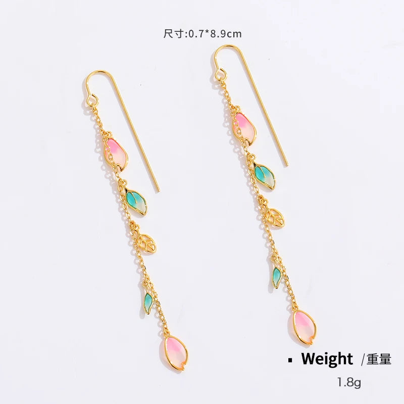 Women Copper Real Gold-Plated Pink Enamel Flower Earrings Kia Day Design