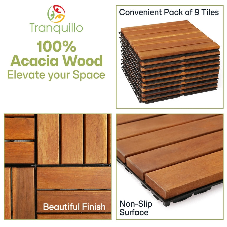 Solid Wood Deck Tiles 6 Slat Set 9 - - Deck Tiles