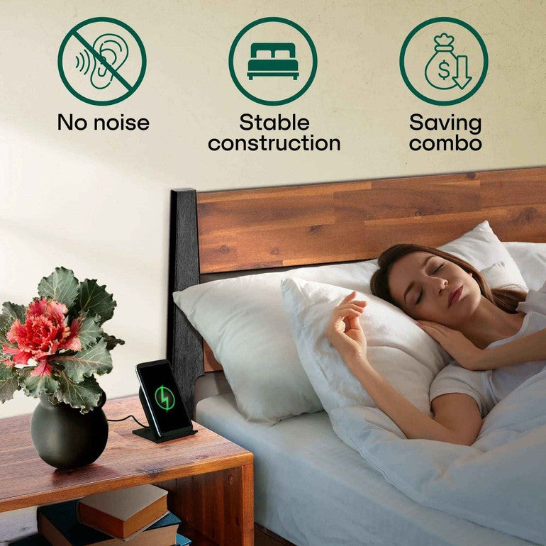 [Buy 1 Get 1] Callisto Solid Wood Bed Frame and Nightstand - - Bedroom Set