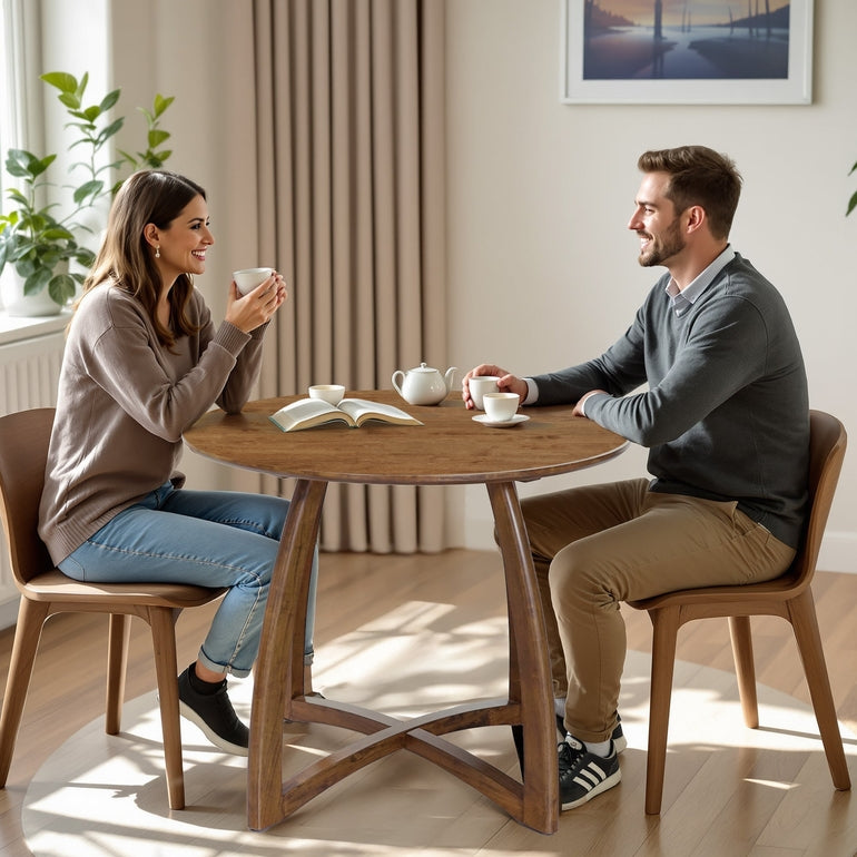 Alma 36 Inches Round Dining Table for 4, Mid-Century Modern Kitchen & Dining Room Tables - - Table