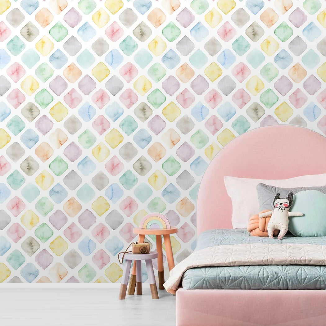 Geometric Watercolor Square Lattice Peel and Stick Wallpaper Kia Day Design