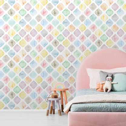 Geometric Watercolor Square Lattice Peel and Stick Wallpaper Kia Day Design