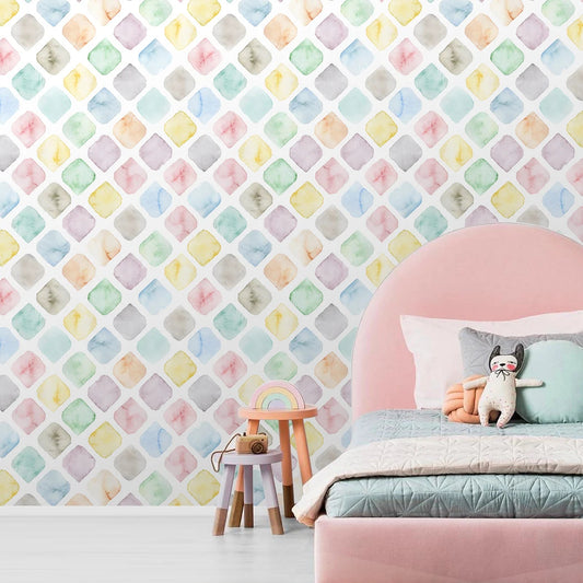 Geometric Watercolor Square Lattice Peel and Stick Wallpaper Kia Day Design