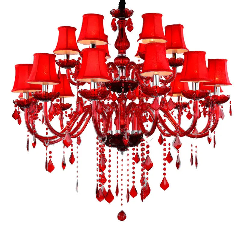 JYLIGHTING Red Glass Modern Crystal Chandelier Kia Day Design