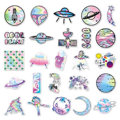 10/30/50pcs Holographic Laser Alien Outer Space Cartoon Stickers DIY Laptop Luggage Skateboard Phone Cool Sticker for Kids Toy- Perfecsy- {{Product type}}