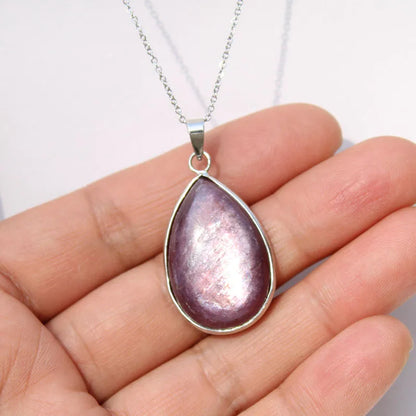 Natural Mica Crystal Drops Purple Lepidolite Gemstone Pendant Necklace Kia Day Design