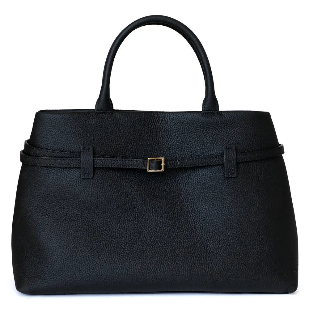 Genuine Leather Oversize Bag Black 35*15.5*23cm