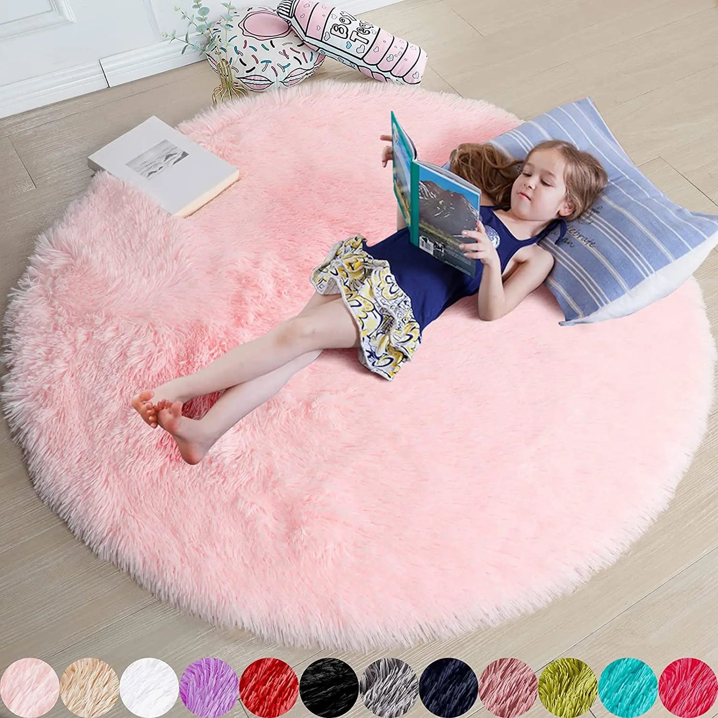 Fuzzy Plush Rug Circular Round Rug Kia Day Design