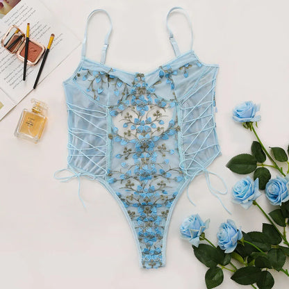 Lace Embroidery Bandage Lingerie Bodysuit Mesh Bodysuits Kia Day Design