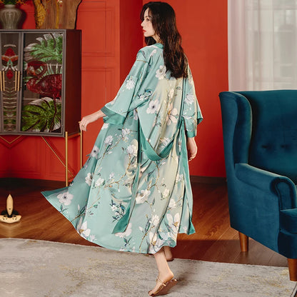 Long Satin Robe Long Sleeve Printed Robe Kia Day Design