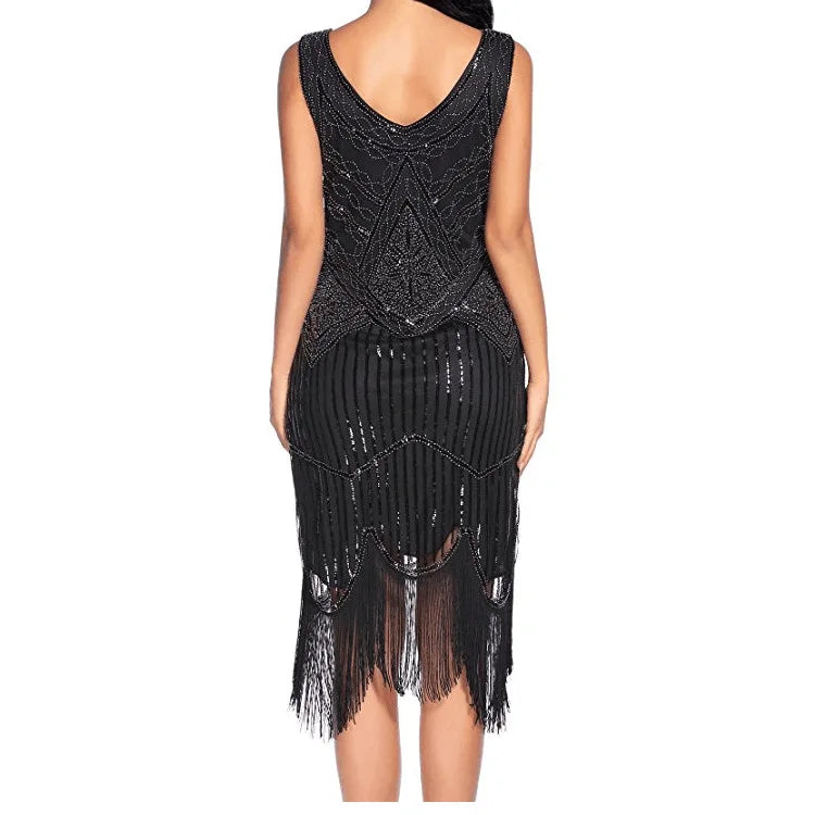 Womens 1920s Vintage Sequin Full Fringed Dress Kia Day Design