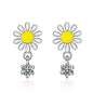 Yellow and White Daisy Dangle Earrings Zircon Dangle Enamel Flower Kia Day Design