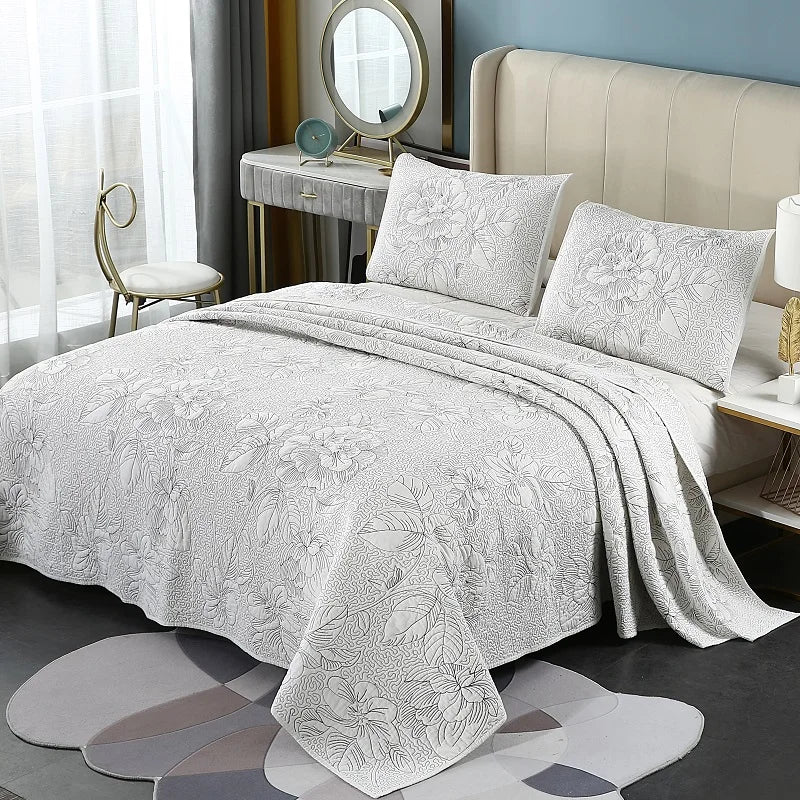 Cotton Embroidered Flower Pattern Coverlet Set