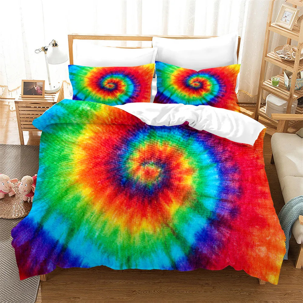 3pcs Tie Dyed Quilt Cover Set With Zipper