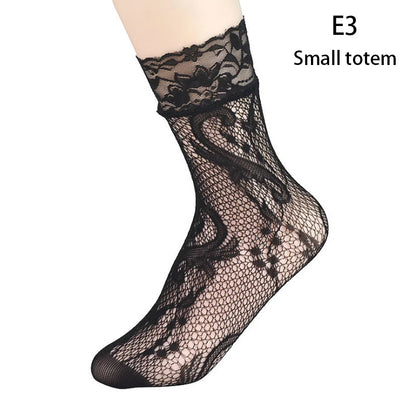 Black Socks Soft Lace Short Ankle Socks Fishnet Stocking Kia Day Design