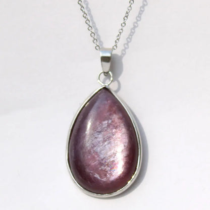 Natural Mica Crystal Drops Purple Lepidolite Gemstone Pendant Necklace Kia Day Design