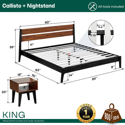 Callisto Solid Wood Bed Frame - - Bed Frame