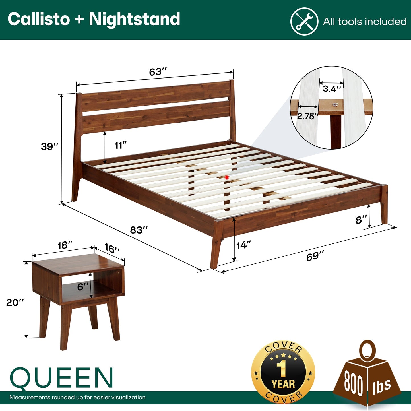 Callisto Solid Wood Bed Frame - - Bed Frame