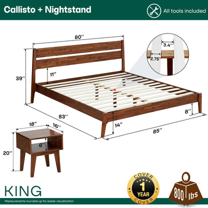 Callisto Solid Wood Bed Frame - - Bed Frame